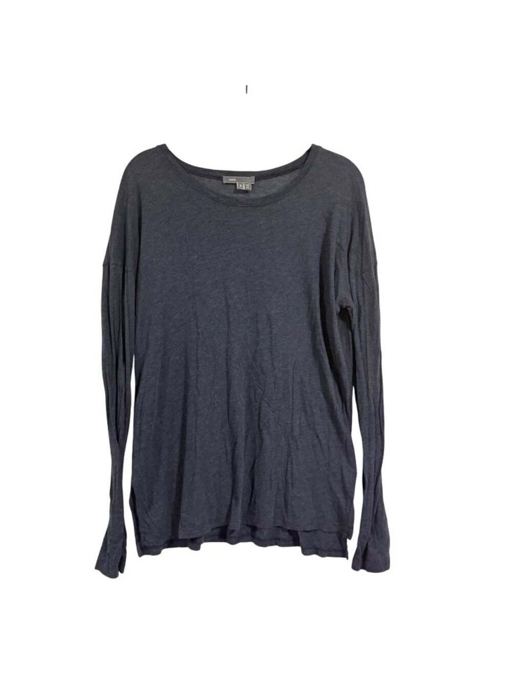 Vince Essential Pima Cotton Modal Long Sleeve Top Heather Navy Blue Size S